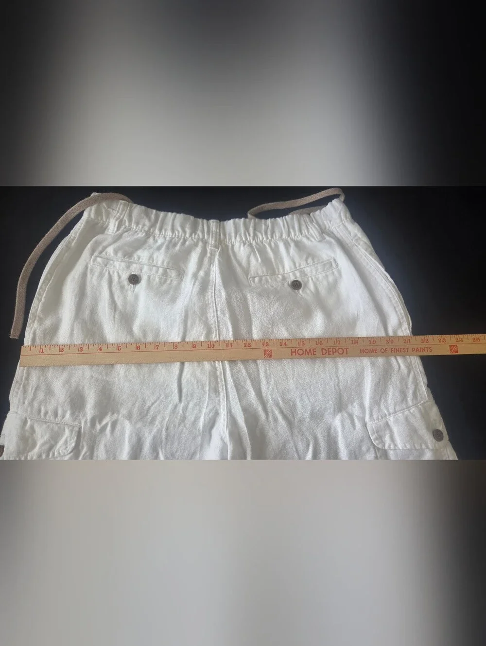 Caribbean Cargo Pants Mens 34X34 White 100% Linen Straight Leg Utility Gorpcore